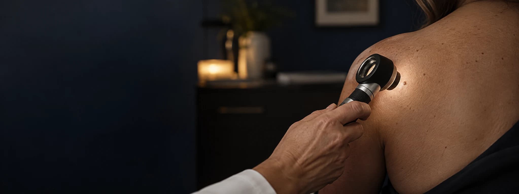 Examinare atentă a unei alunițe cu dermatoscopul